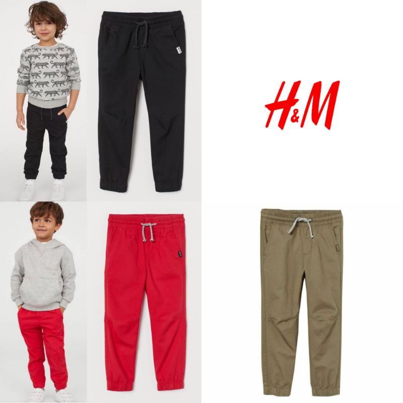 Celana Jogger Katun Twill HnM Anak Laki Laki Warna Basic