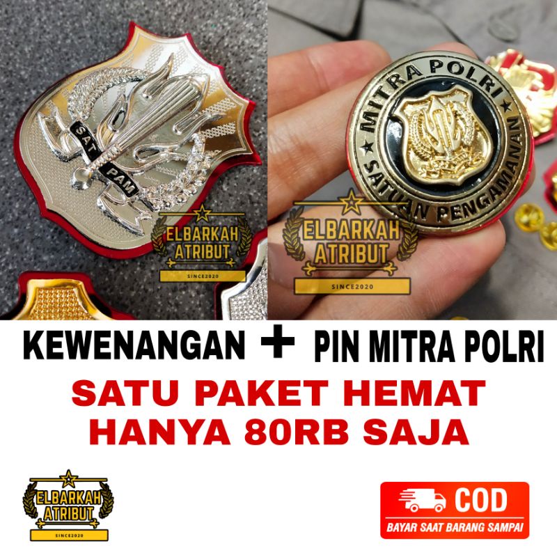 paket hemat LENCANA KEWENANGAN SATPAM+PIN MITRA POLRI / BERLAPIS AKRILIK ASLI