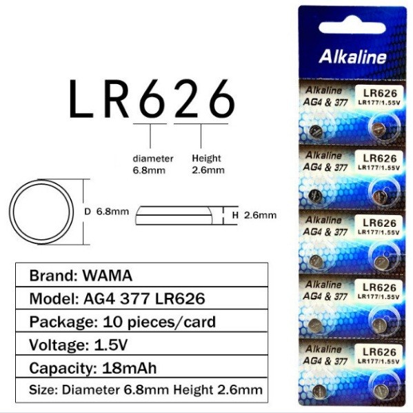 Trend-Baterai Jam Jam Tangan LR626 377 Sony/Alkaline/Maxell SR626SW isi 10 Pcs Perstrip