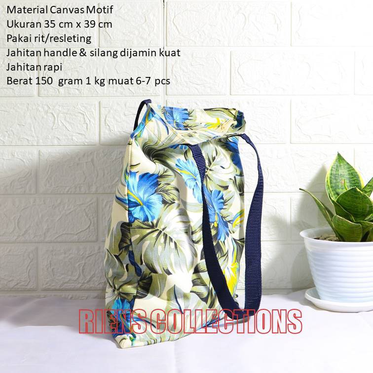 TAS KANVAS TOTEBAG KANVAS MOTIF BUNGA SEPATU BIRU. Riens Collections Tas Jogja Tas Souvenir Jogja