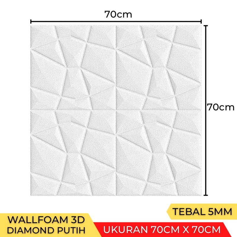 (Tebal 5mm- 6mm) Wallpaper Stiker Dinding 3D Foam Wallfoam Motif Batik Bata 70cm x 77cm-Diamond Putih 5mm