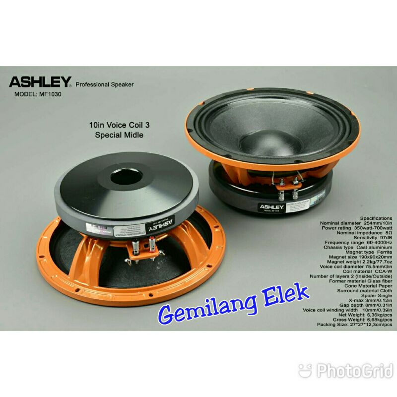 Speaker ASHLEY 10 inch MF1030 Original SPECIAL MIDLE