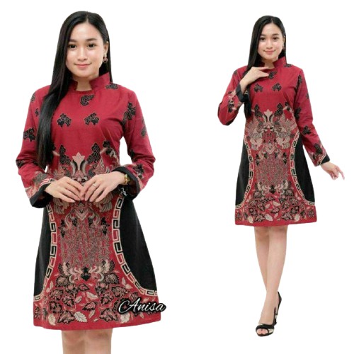 EMHABATIK | Batik Couple Pria Wanita Kemeja modern kasual Tunik adem halus-T KLUWUNG MERAH