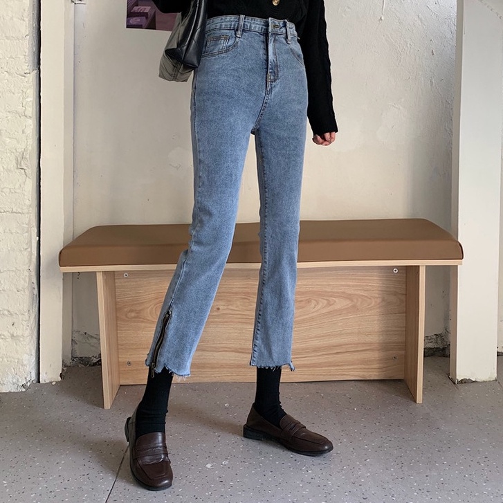 XIAOZHAINV Celana Jeans Wanita Korean Style High Waist Straight 5247