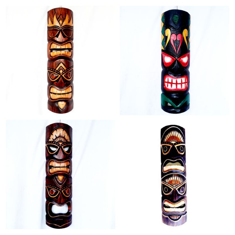 Topeng kayu hiasan dinding tinggi 50 cm Pajangan topeng kayu Topeng tiki Home decoration