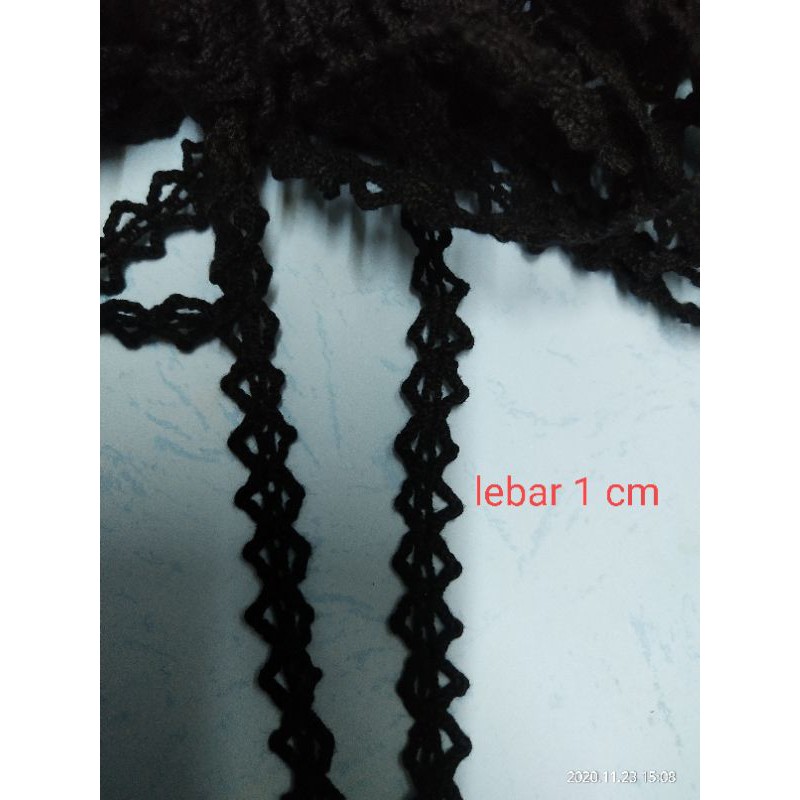 Renda borir rajut hitam lebar 1 cm renda kait renda bordir