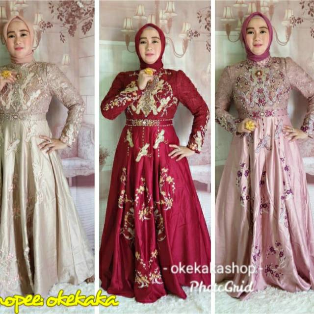 Bibiq 35611 Bibiq Fashion Wanita Maxidress Baju Gamis Pesta Brukat Gamis Mewah Baju Pesta Terbaru