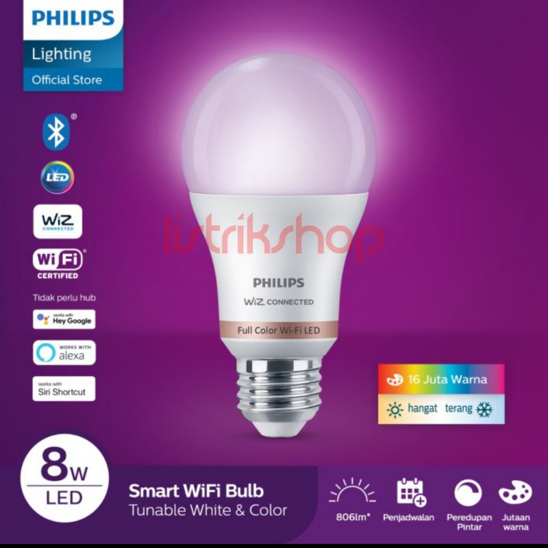Jual Philips Lampu Smart Wifi Led with Bluetooth Wiz full Color 8 Watt