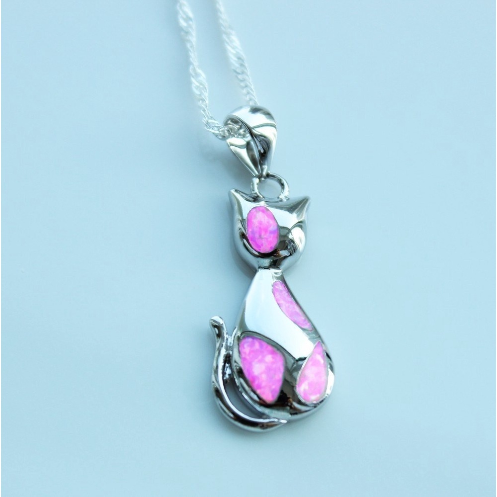 Kalung Rantai Klavikula Hias Liontin Kucing opal Kristal Biru Gaya Eropa Amerika Untuk Wanita