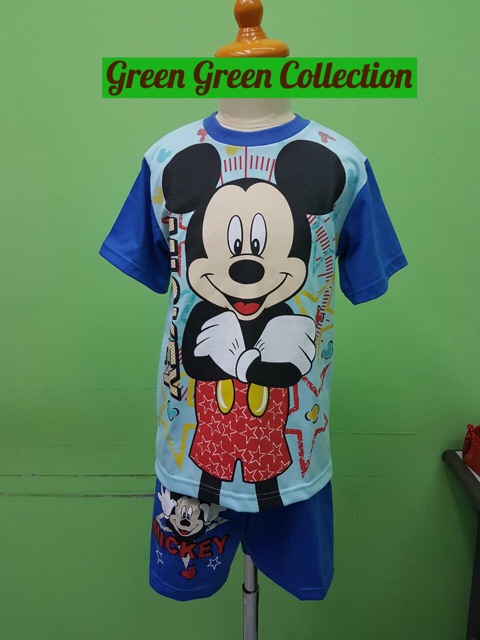 Piyama kaos/baju tidur anak mickey mouse biru