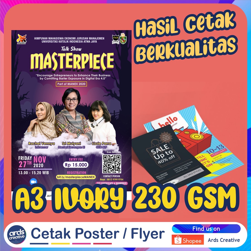 Cetak 1 sisi Poster / Flyer - A3 - Ivory 230 gsm