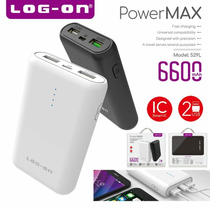 POWERBANK LOG ON PB-529L POWER MAX 6600 MAH DUAL PORT USB SMART IC