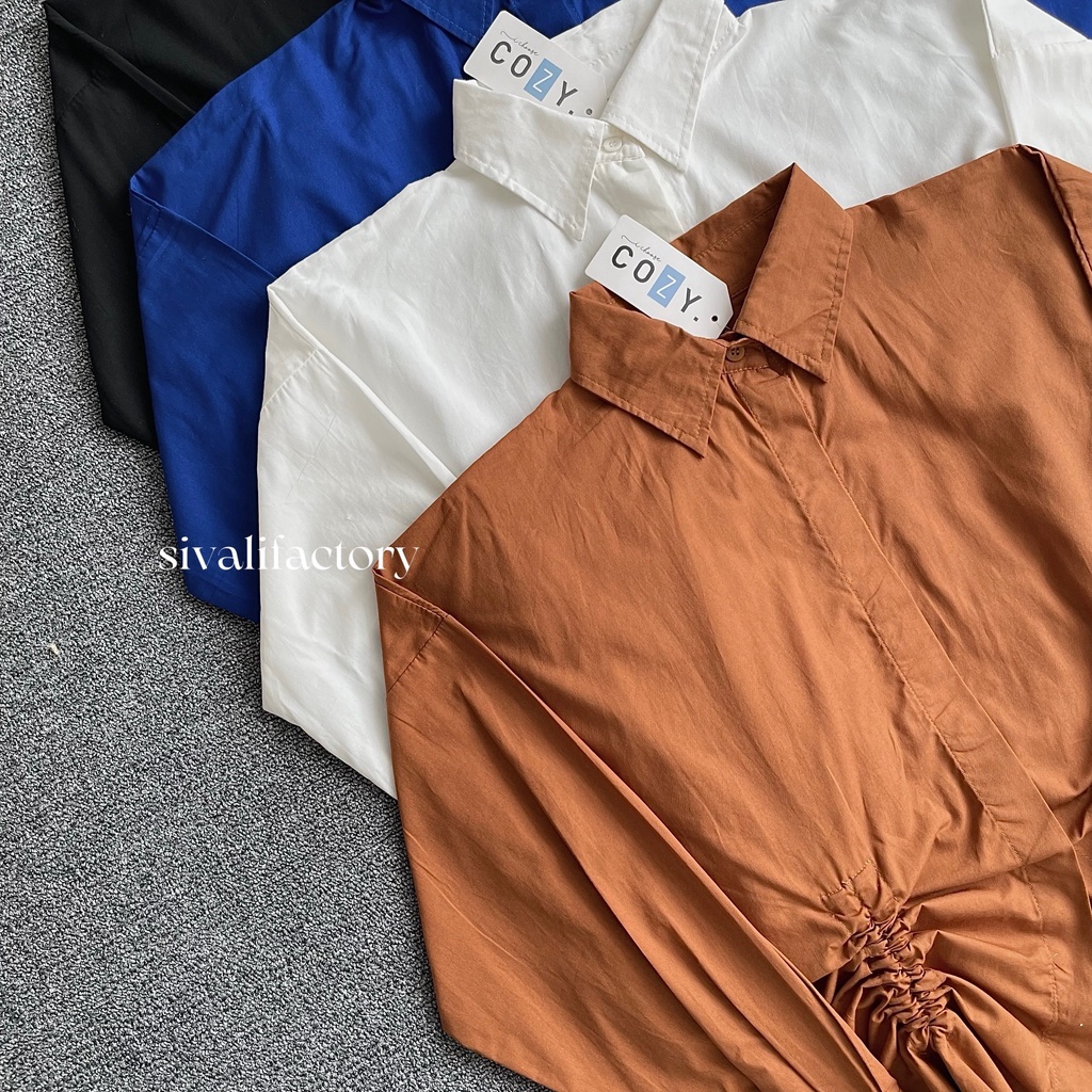 SIVALI Becca Ruched Shirt - Kemeja Serut Wanita - Atasan Wanita Lengan Panjang