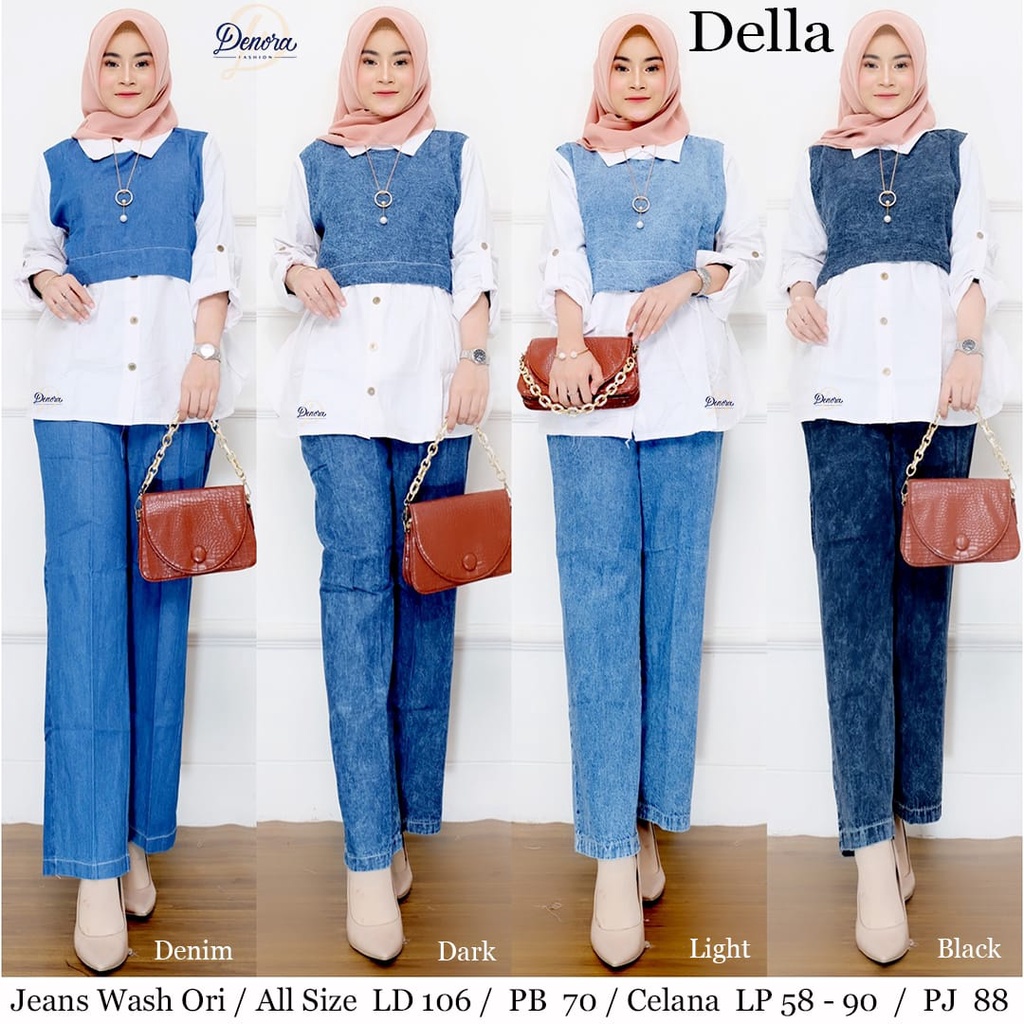 DELLA SET BY DENORA / SETELAN WANITA BERBAHAN JEANS WASH MIX KATUN