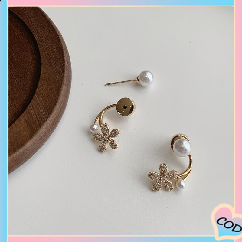 COD❤️ Anting Stud Bentuk Bunga Aksen Mutiara Untuk Wanita-A.one