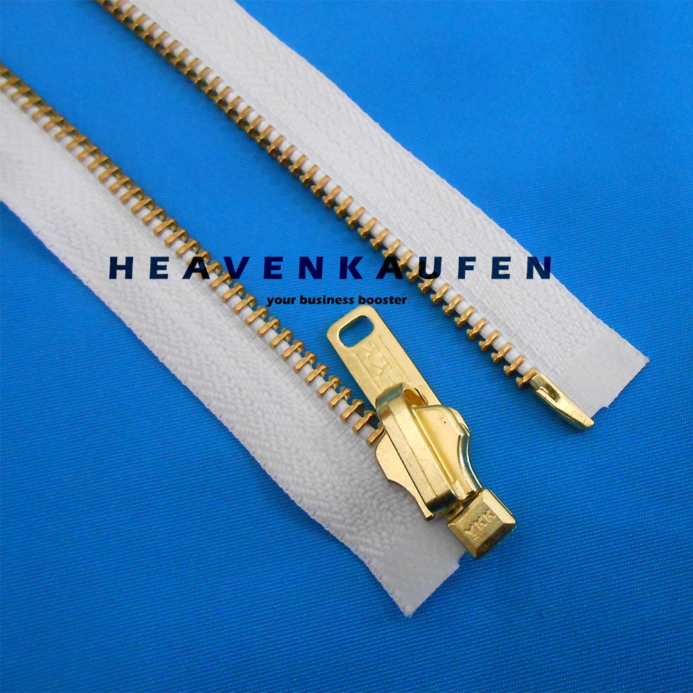 Resleting Zipper YKK Gigi Besi 55 cm / 22 inch Warna Putih - Gold Emas Open End Bolak Balik