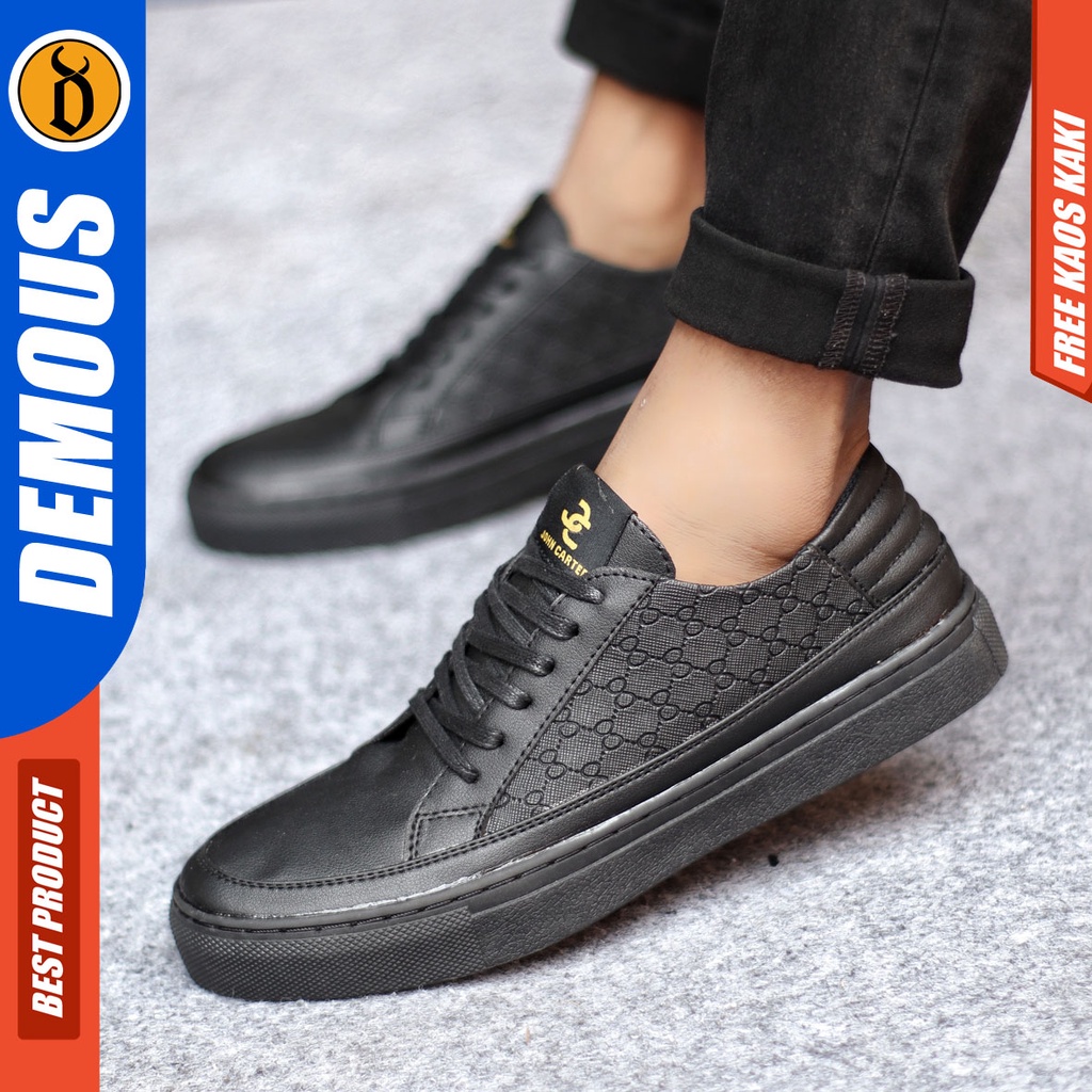 Sepatu Sneakers Pria Sepatu Casual Pria Kulit Pu Sepatu Kerja Kuliah Kondangan Sepatu Hitam Pria DEMOUS GIOT