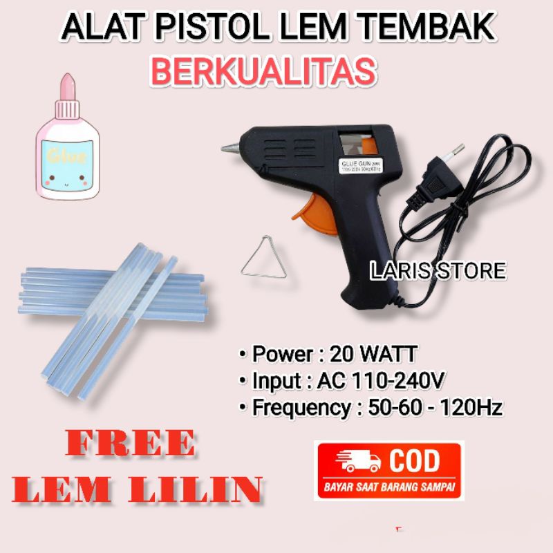 Alat / Pistol Lem Tembak Hot Melt Gun Lem Lilin 20 Watt Cepat Panas Berkualitas