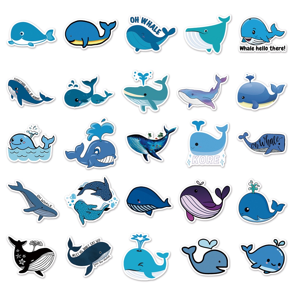 Whale grafiti stiker kartun kehidupan laut anak-anak stiker DIY skateboard air Piala bagasi stiker