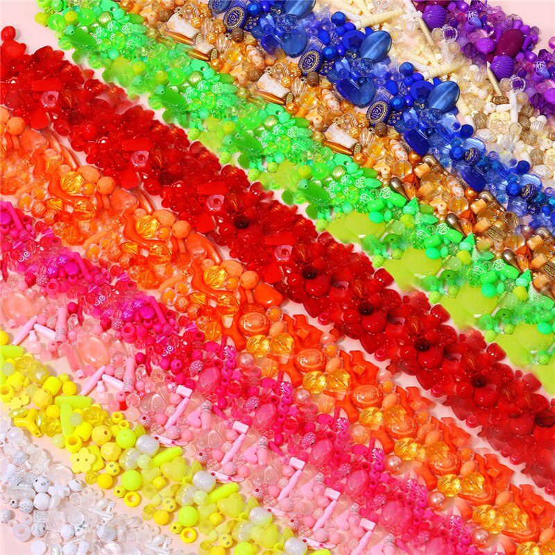 80-150pcs Manik-Manik Bahan Plastik Akrilik Warna Acak Untuk Membuat Perhiasan Gelang Dan Kalung