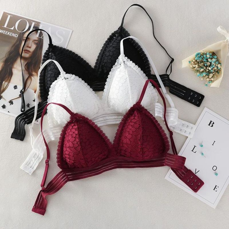 Fashion bra wanita Bra Sexy Model Silang Tanpa Kawat Motif Bunga high quality - MM PROJECT