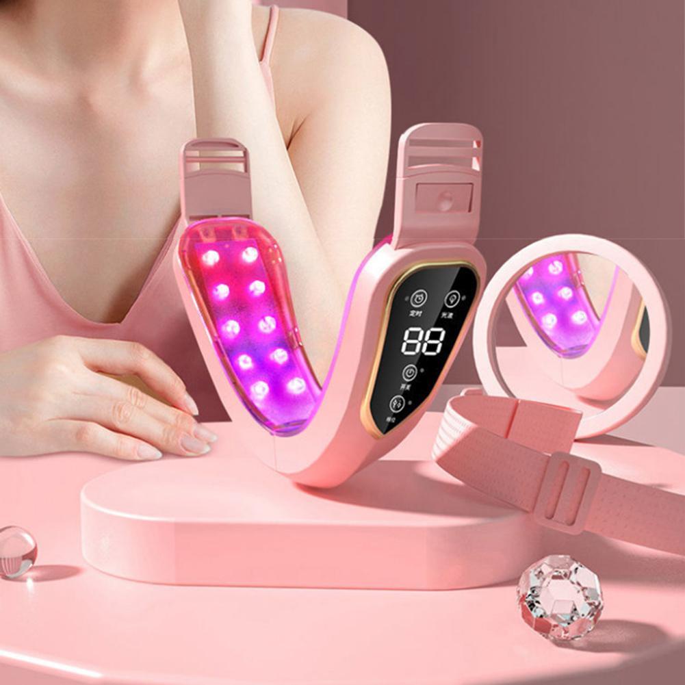 Alat Penghilang lemak dagu pipi leher penirus wajah muka Alat Pelangsing Wajah Peluntur lemak setrika wajah pelembut muka alat kecantikan terbaru auto cantik HSKOU Facial Lifting Device LED Photon Therapy Facial Slimming Vibration Massager Double Chin