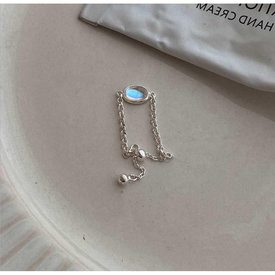 Fashion Women Jewelry Alloy Plated Silver Artificial Moonstone Circle Chain Finger Ring