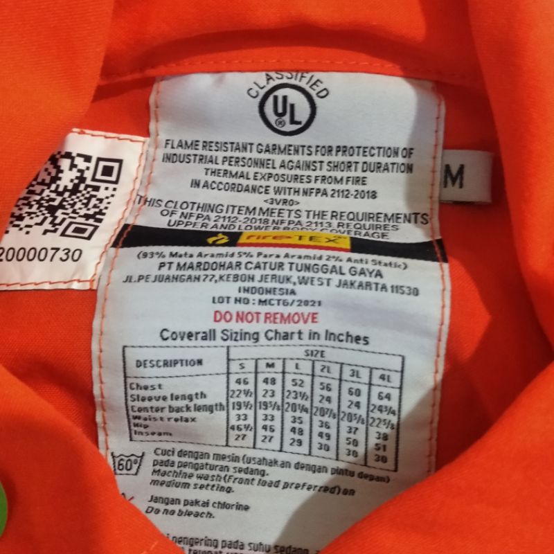 size M baru firetex wearpack coverall katelpak werpak kovrol covrol