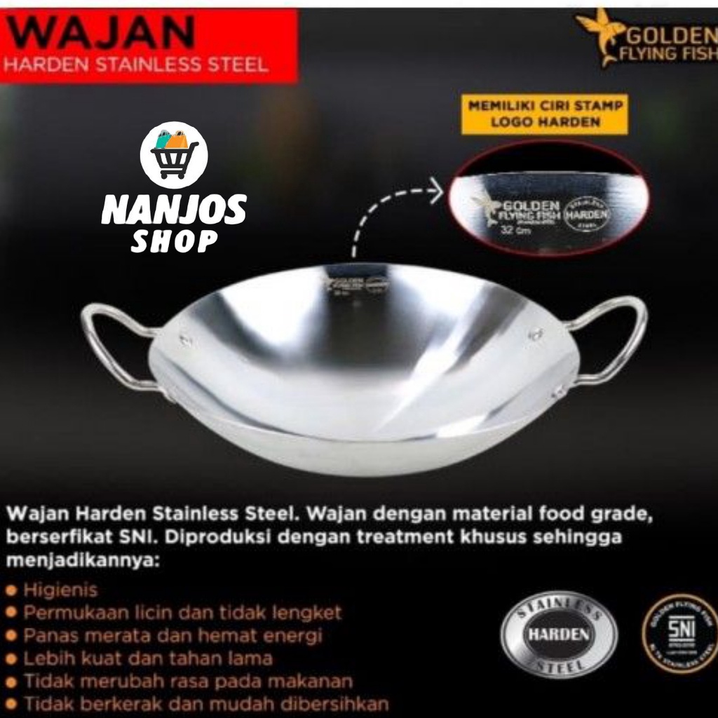 Golden Flying Fish Wajan Wok Kuali Harden Stainless Steel 30cm WJ0230B