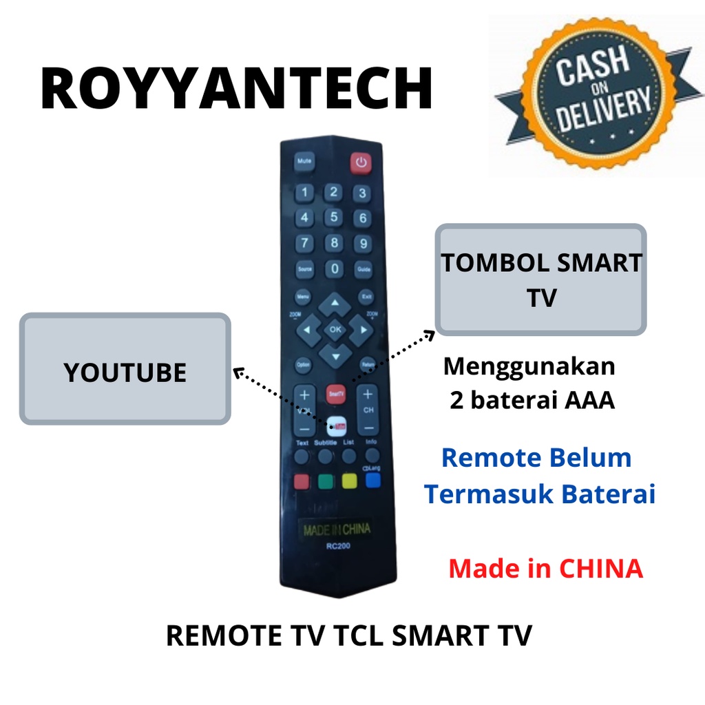 Remote Control TV TCL Smart TV Remote TV TCL RC200