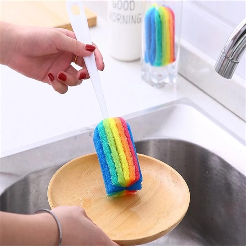 [Long-handled Sponge Multicolored Cup Brush] [Kitchen Dishwashing Brush, Cleaning Brush For Tableware And Kitchenware] [Household Cleaning Brush]