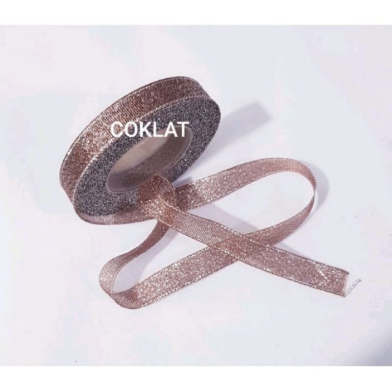 PITA RIBBON GLITER LEBAR 1/2" ( 1,3cm ) HARGA PER ROLL ISI 20 METER