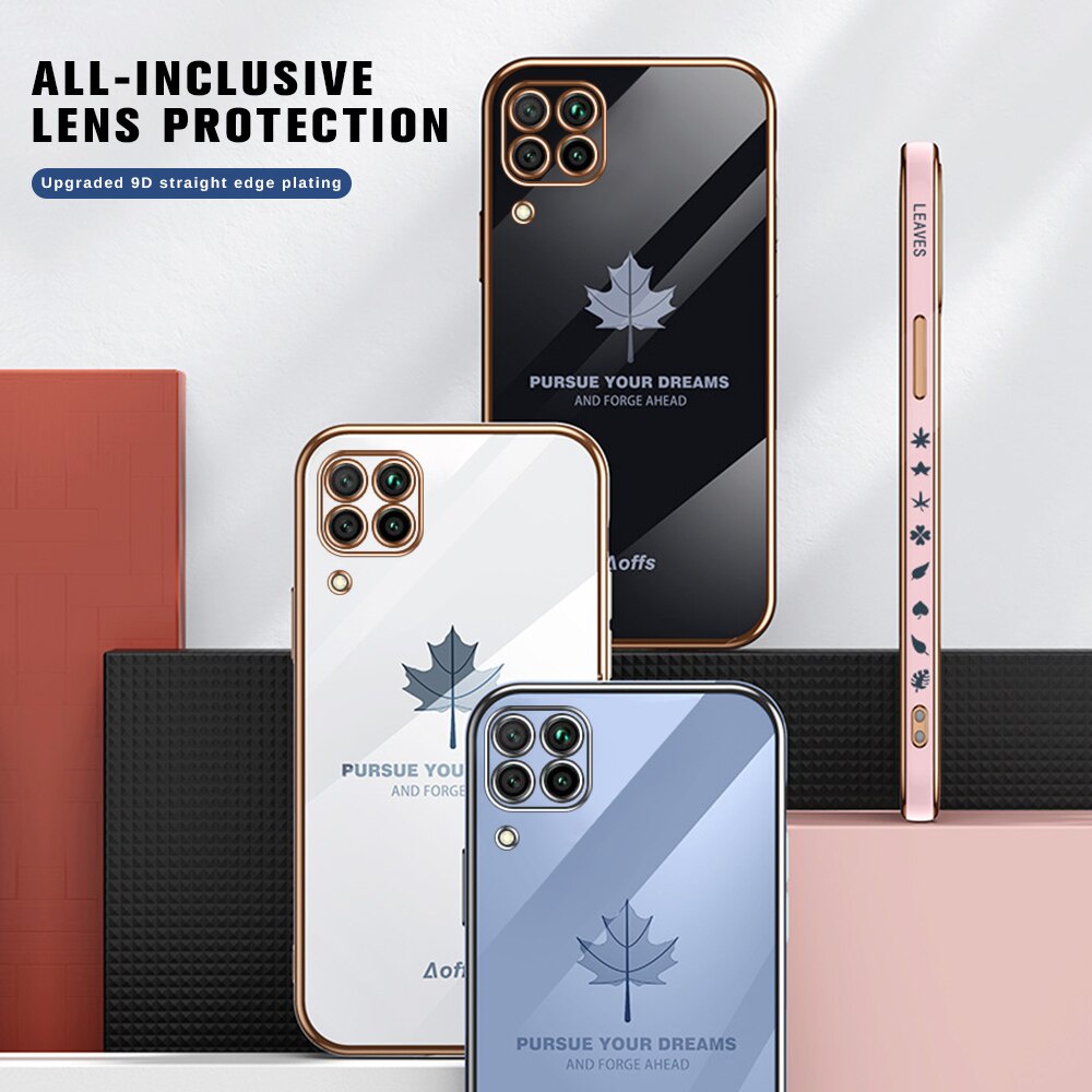 Casing Huawei P20 Lite P30 Pro P40 Mate 20 Mate30 Fashion Electroplated Maple Leaf Square Plating Soft Silicone Case Rixua
