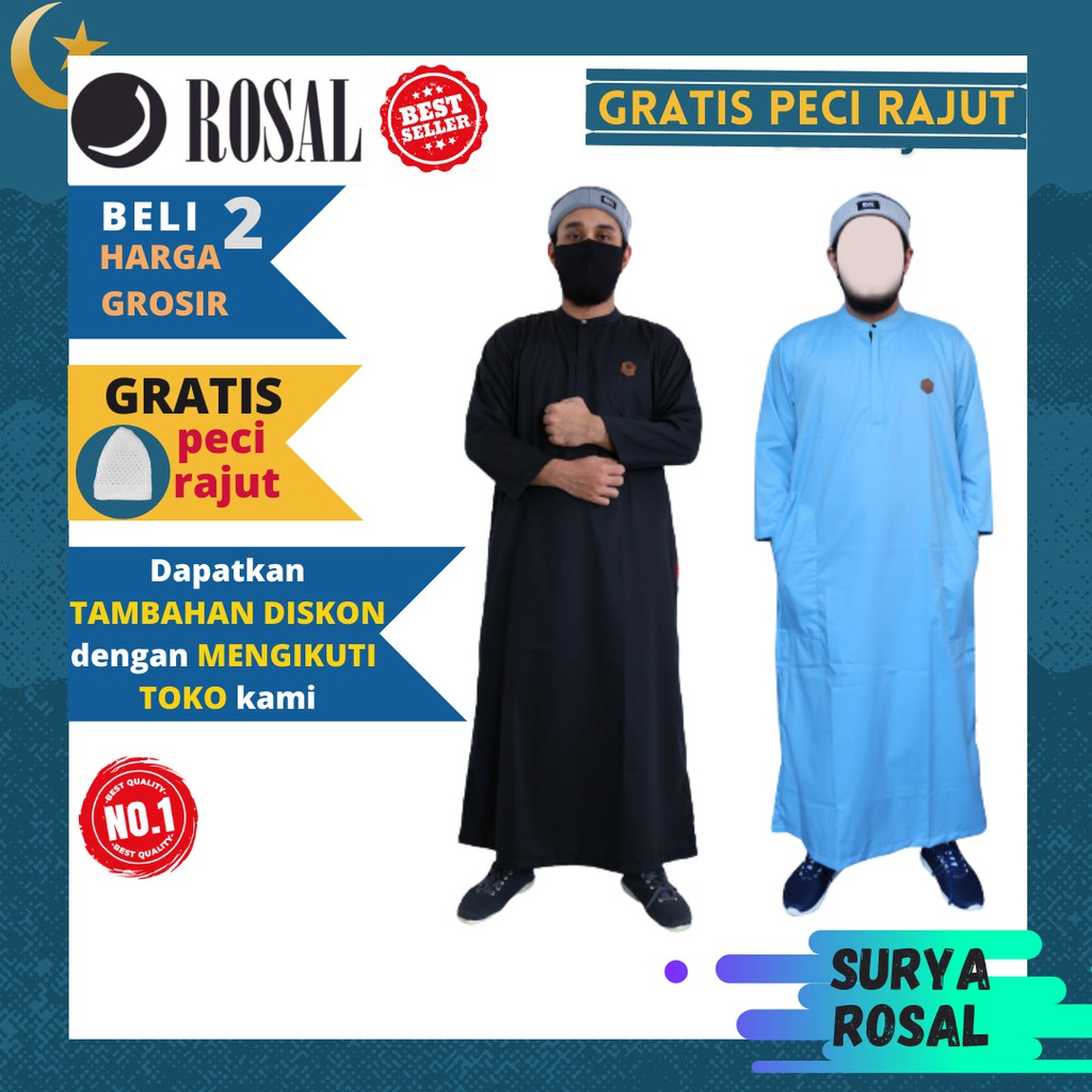 JUBAH PRIA BAHAN KATUN TOYOBO - GAMIS PRIA- JUBAH HARAMAIN JUBAH PRIA PREMIUM BAJU MUSLIM PRIA ROSAL
