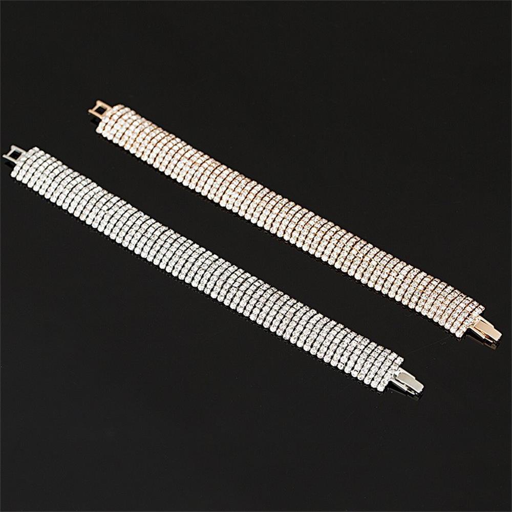 Solighter 7baris Gelang Kristal Pernikahan Fashion Wanita Berlian Imitasi Diamante Cuff Bangle