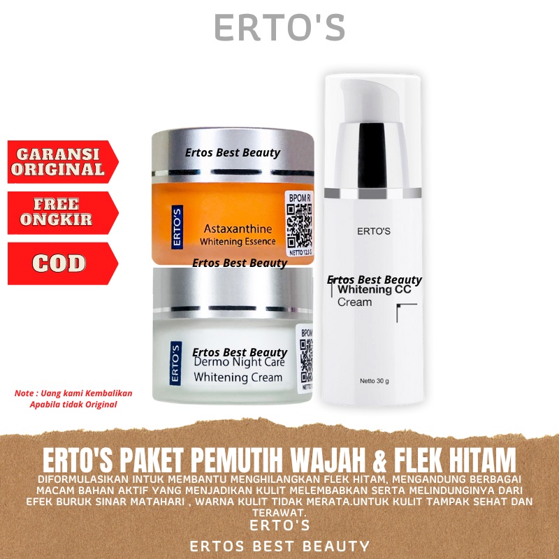 Ertos Paket Cream Krim Pemutih Pencerah dan Penghilang Flek Hitam Membandel di Wajah BPOM 3in1 - ( C