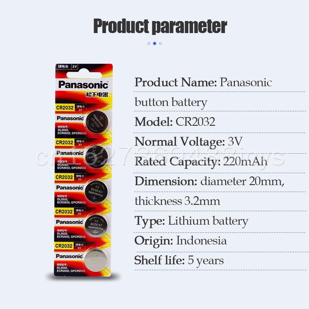 5 Pcs Panasonic CR2032 CR 2032 DL2032 ECR2032 BR2032 3V Lithium Watch Kalkulator Jam Remote Control Mainan Tombol Sel