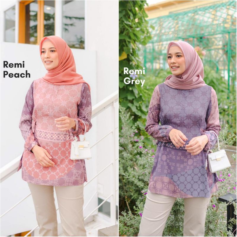 MYLADY BLOUSE PRINT REMI PEACH GREY