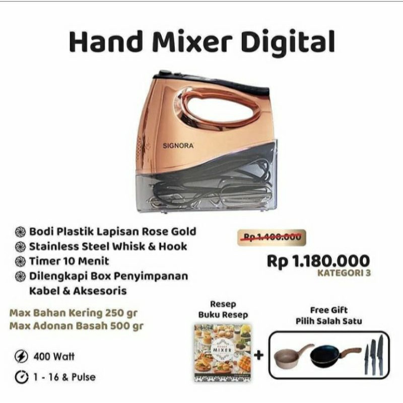 SIGNORA Hand Mixer Digital / Mixer tangan / Mixer Kue / Mixer Roti