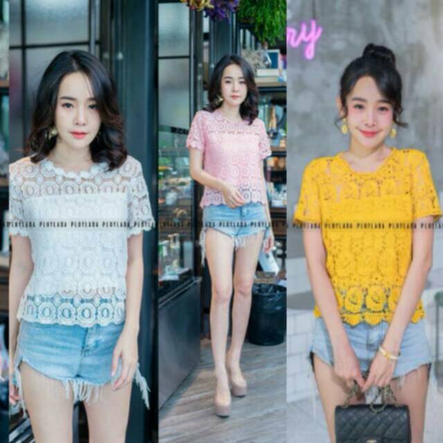 SC3719 MELISSA TOP Blouse Brokat  Import BKK Baju  Atasan  