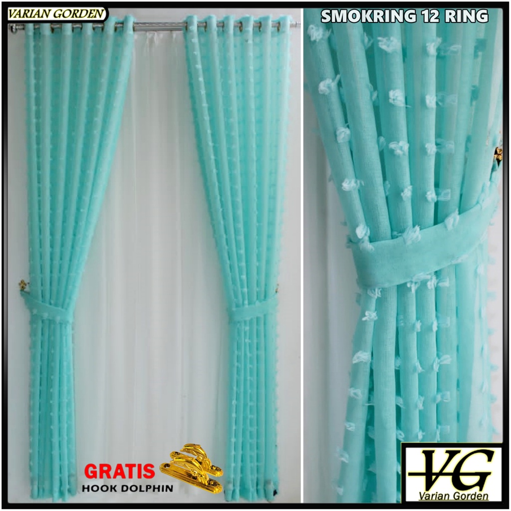 Gorden Jendela Kamar Tidur Panjang 150 vitrase Polos Model Smokring 12 Ring 6 Glembung