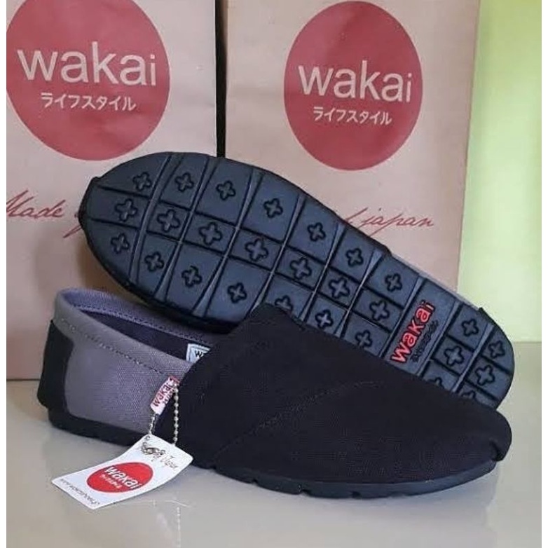 SEPATU SLIP ON ANAK PRIA DEWASA WAKAI HITAM ABU SOLL HITAM