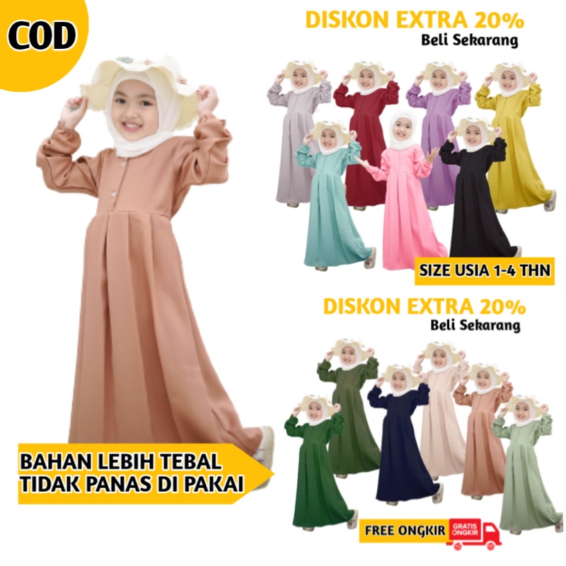Setelan Baju gamis anak perempuan syari  usia 2- 4 tahun terbaru dress set  muslim anak murah bahan katun tidak panas warna mocca moka moca coklat