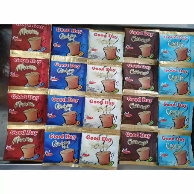 

GOOD DAY Mocacinno - Vanilla Latte - Chococinno - Cool'n - Carrebian Nut 1 Renceng (10 SACHET)