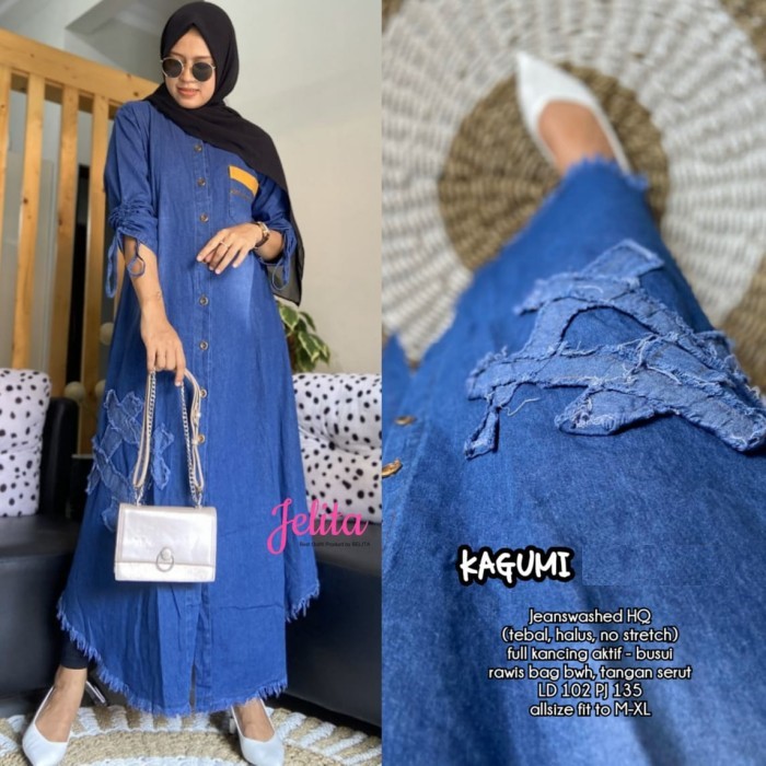 LESTI LONG TUNIK KAGUMI ORI JEANS KEKINIAN GBM