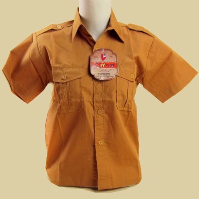 Seragam sekolah Litton baju Pramuka Coklat Cowok Lengan PENDEK 1-3L bahan halus / hem pramuka LAKI