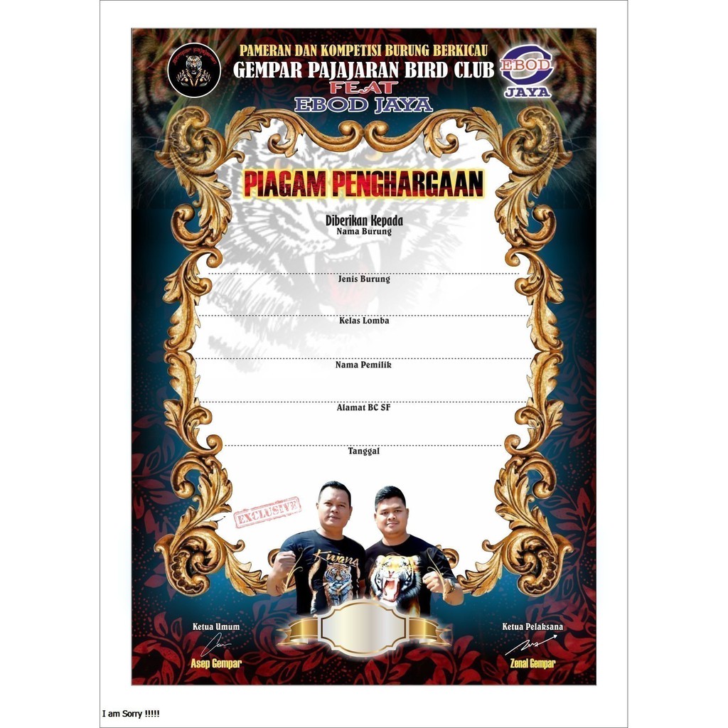 PRINT PIAGAM KONTES BURUNG / CETAK PIAGAM KONTES BURUNG