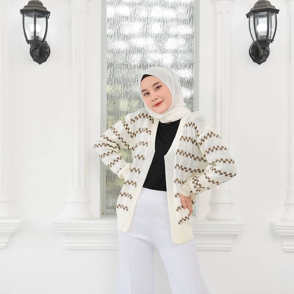 Outwear Rajut Wanita Mozy Oxy Cardigan Motif Kotak-kotak