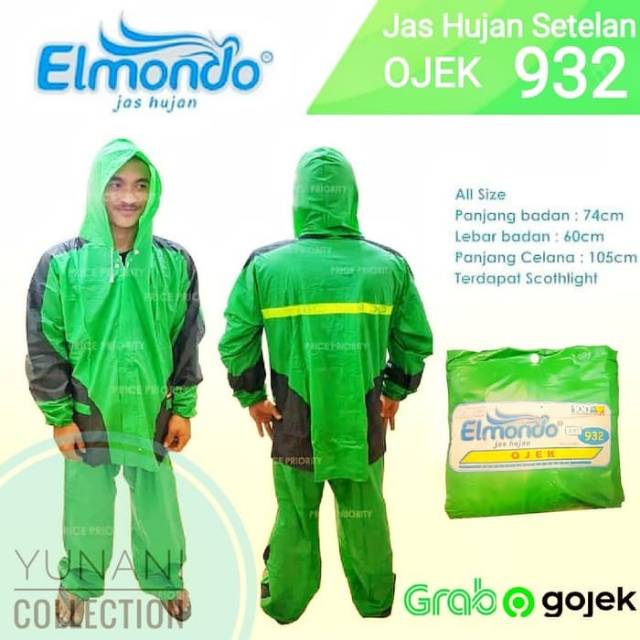 Jas Hujan Elmondo 932 Ojek Online - Jaket Celana - Ojol - Grab - Gojek - Hijau
