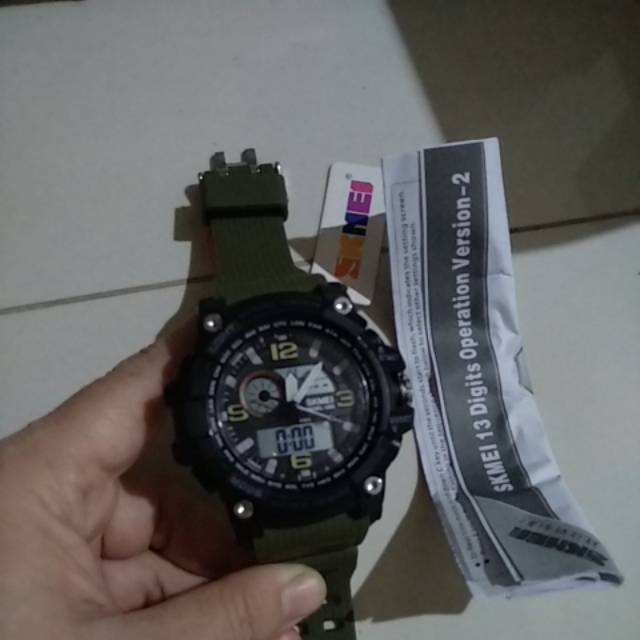 Jam Tangan Pria Sport Dual Time Skmei 1283 Original Anti Air Green Hijau